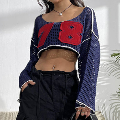 Women's Flared Sleeve Cropped Sexy Short Casual Hollow Sweater