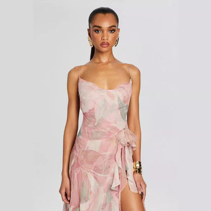 Women's Irregular Oblique Ruffled Skirt With Suspenders