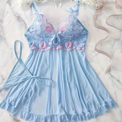 Embroidered Mesh Stitching Mesh Pajamas