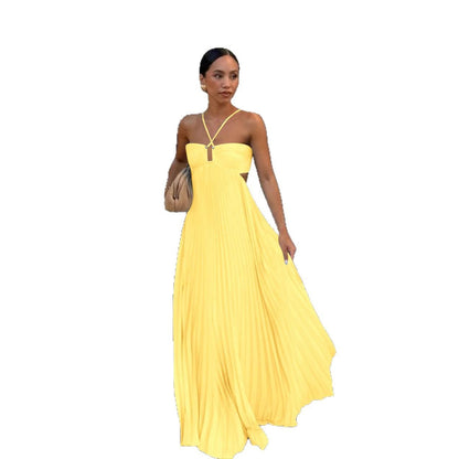 Pure Color Tube-top Pleated Sleeveless Sling Dress