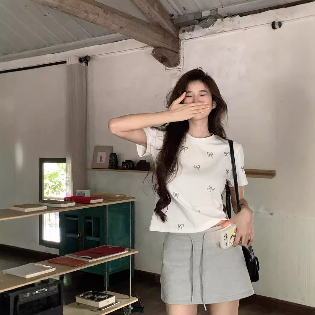 Simple Fashion Butterfly Rhinestone Round Neck Short Sleeve Female Summer