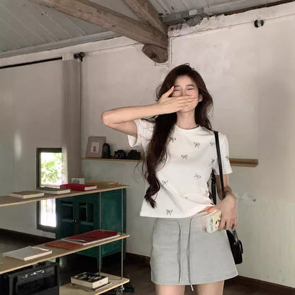 Simple Fashion Butterfly Rhinestone Round Neck Short Sleeve Female Summer