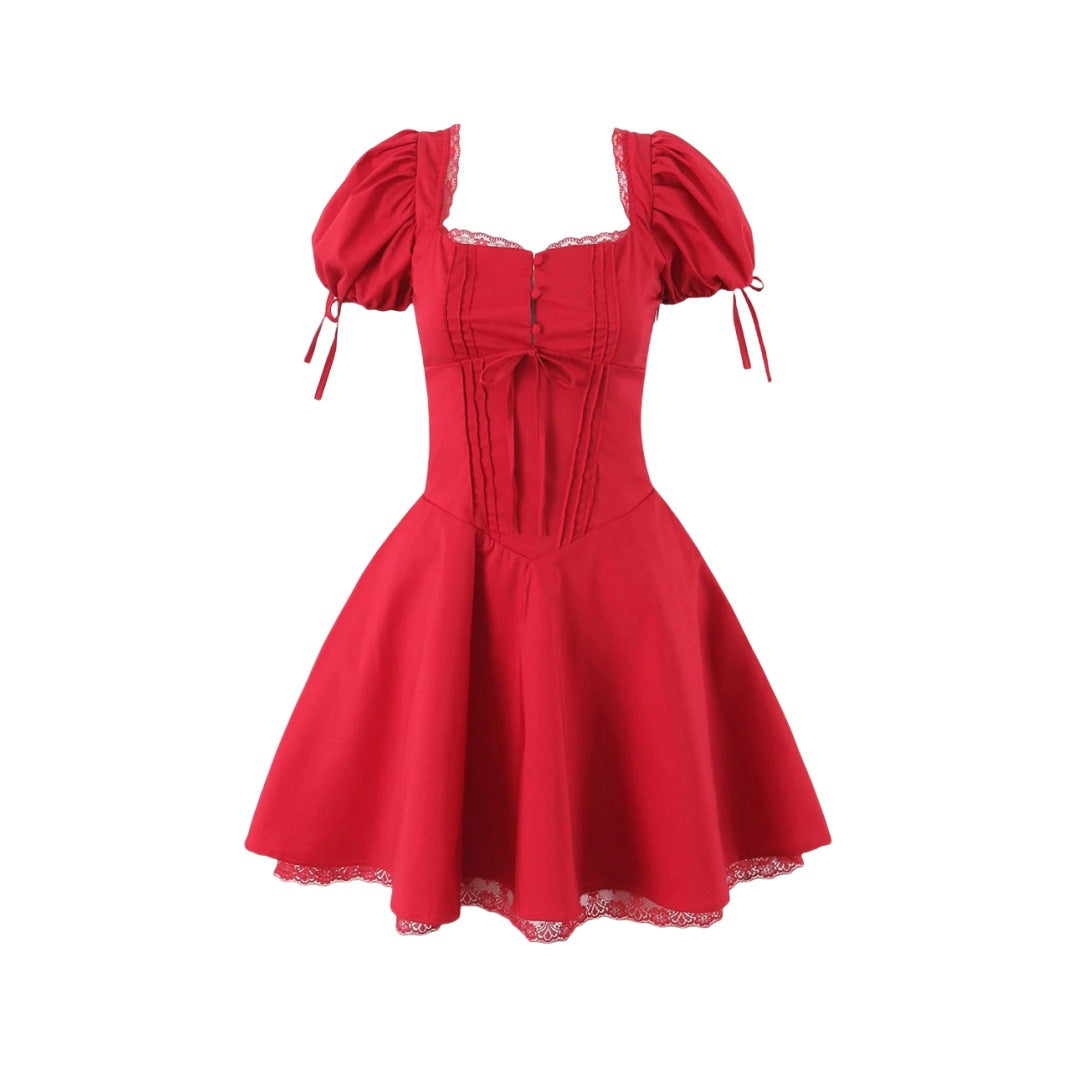 Women's Fashion Lace Puff Short Sleeve Dress