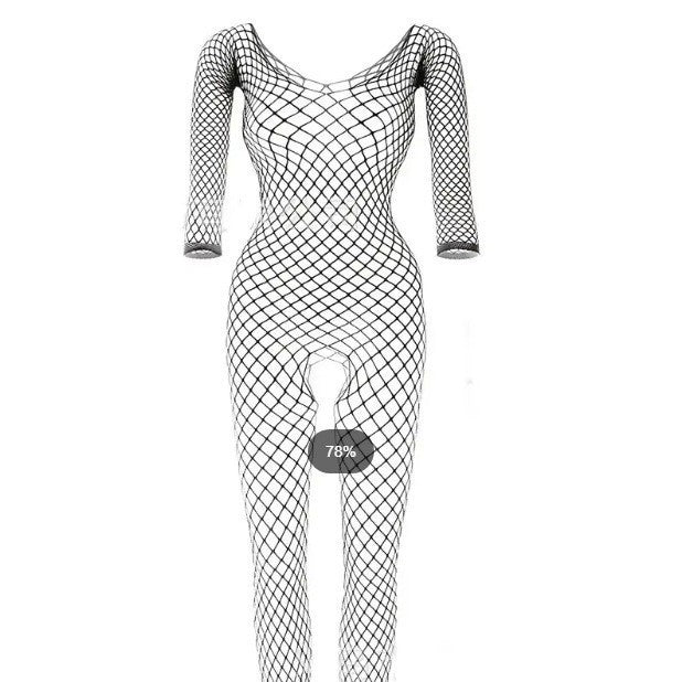 Women's Solid Color Creative One-piece Open Crotch Fishnet Body Stocking