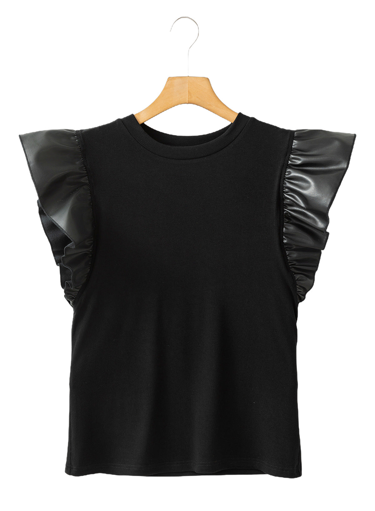 Pullover Women's Mesh Stitching Ruffle Cotton Short Sleeve Solid Color T-shirt