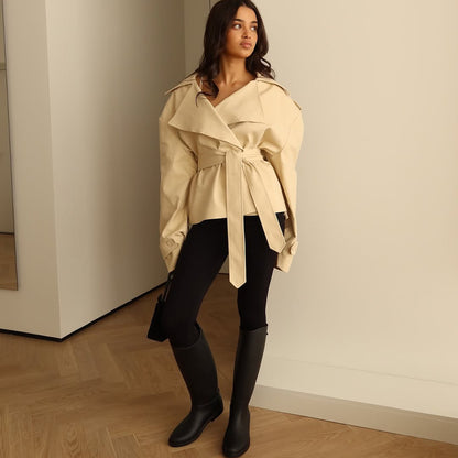 Women's Fashion Waist-controlled Long-sleeved Coat