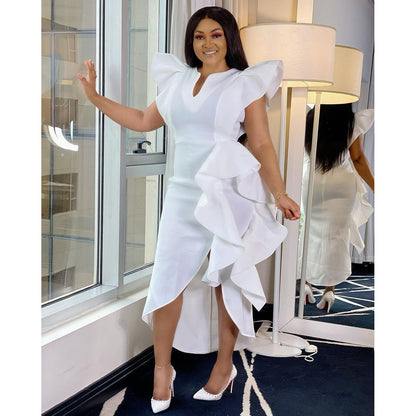 Solid Color Plus Size Slit Irregular Banquet European And American Dress Skirt