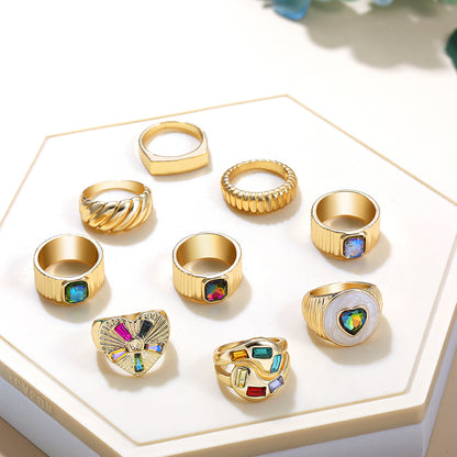 Colorful Crystals Oil Drop Peach Heart Crystal Ring