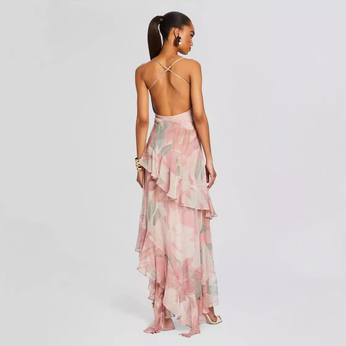 Women's Irregular Oblique Ruffled Skirt With Suspenders