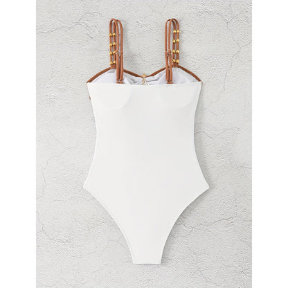 Fashion Stitching Metal Buckle One-piece Swimsuit