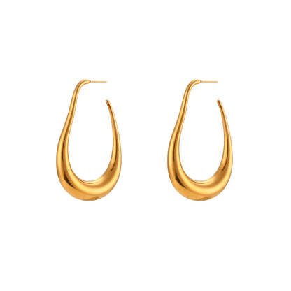 Fashion Simple Stainless Steel Plated 18K Curve Hook Earrings