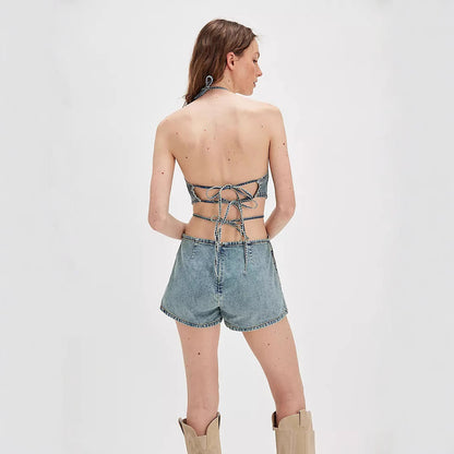 European And American Sexy Slim Fit Suspenders Cowboy Siamese Shorts