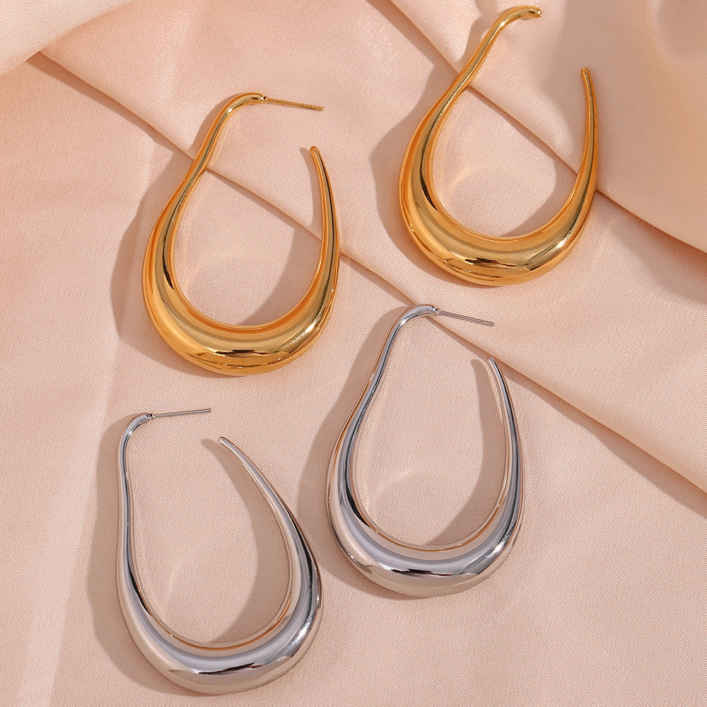 Fashion Simple Stainless Steel Plated 18K Curve Hook Earrings