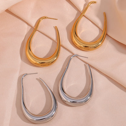Fashion Simple Stainless Steel Plated 18K Curve Hook Earrings