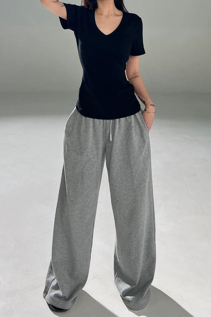 V-neck Shoulder Short Sleeve Waist-controlled Slimming Solid Color Top