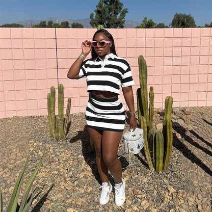 Women's Cropped Striped Shirt Collar Suit