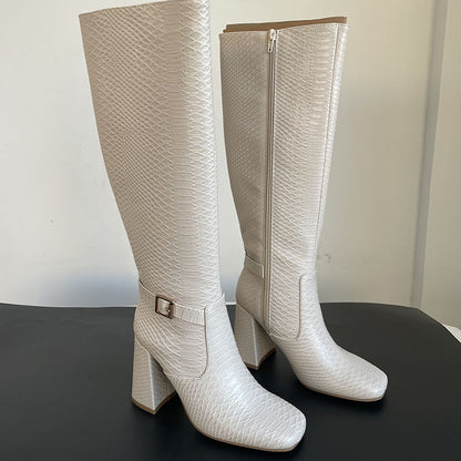 Autumn Thick High Heel Side Zipper Square Head Knight Boots