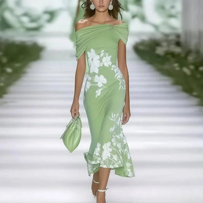 New Flower Elements Elegant Light Shoulder Short Women's Dress