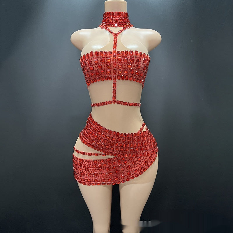 High-end And Fashionable Rhinestone Tube Top Short Skirt Top Vest