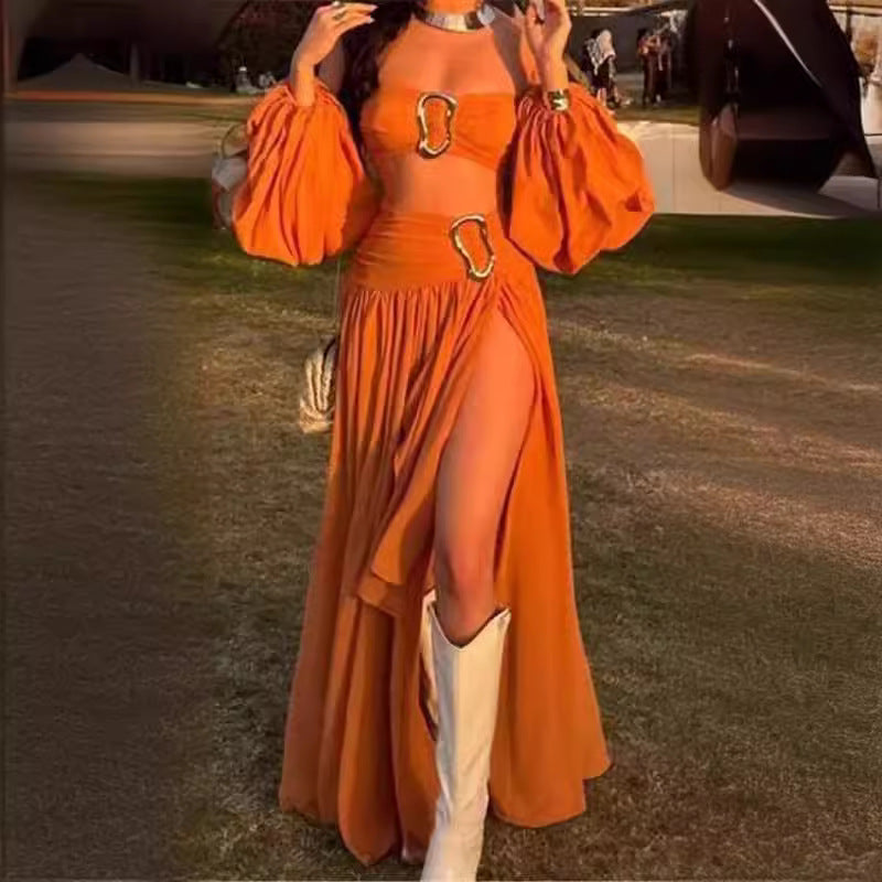 Women's Exotic Tube Top Long Sleeve Top Mid-length Dress Set