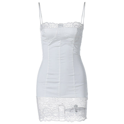 Lace Stitching Sexy Hot Girl Tight-fitting Cinched Hip Spaghetti Straps Dress