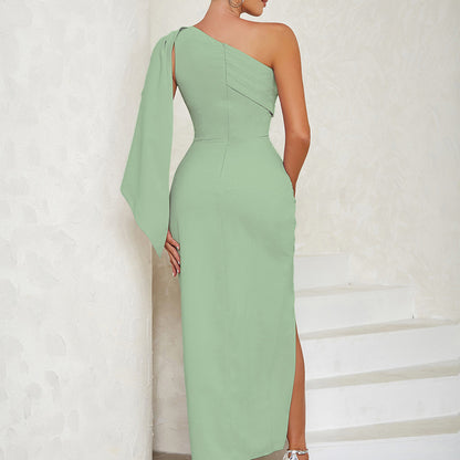 Women's Simple One-shoulder Sleeveless Party Dinner Dress