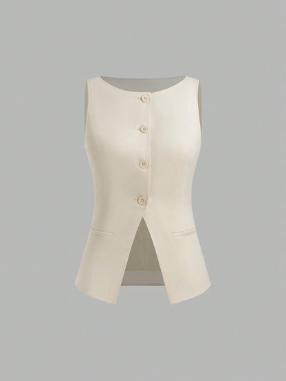 Women's Casual Minimalist Single-Breasted Cinched Waist Camisole, Summer