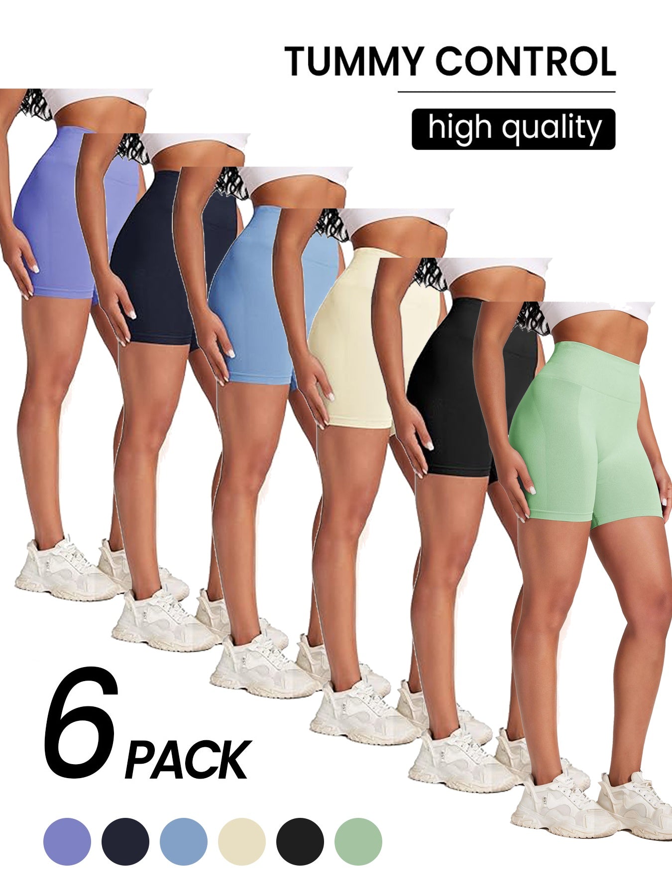 Set Of 6 - Yoga Pants - Three Points High Waist Seamless