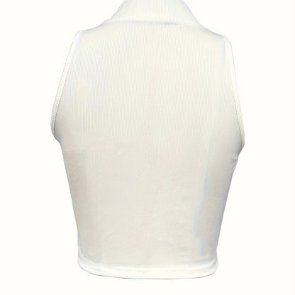 Women's V-neck Short Zipper Design Ribbed Knit Camisole Vest