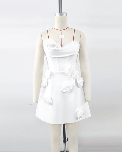 European And American Three-dimensional Flower Decoration Tight Strapless Bandage One-piece Dress