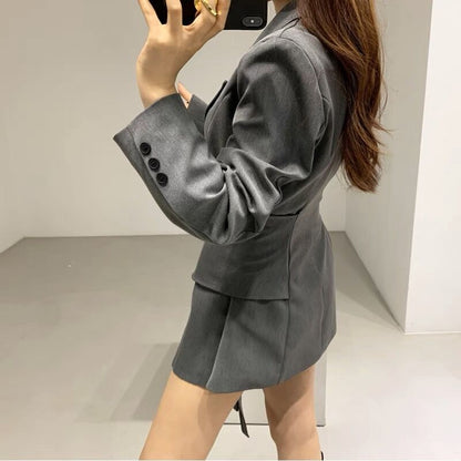 New Adjustable Double Belt Coat Female Slimming False Two-piece Skirt Suit