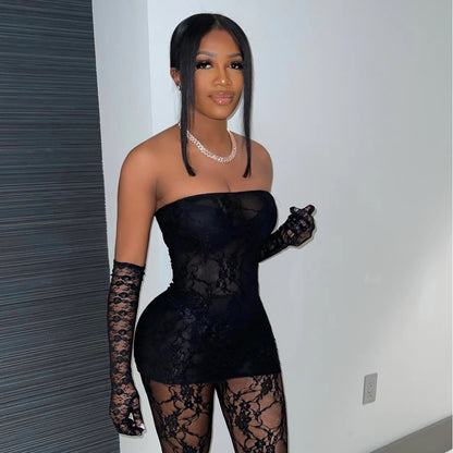 Sexy Cutout Lace See-through Chest-wrapped Dress Trousers Two-piece Set