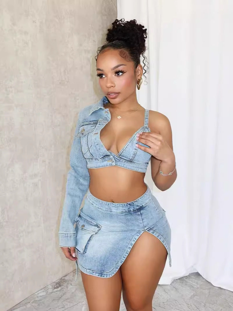 Fashion Personality Ladies Denim Stretch Suit