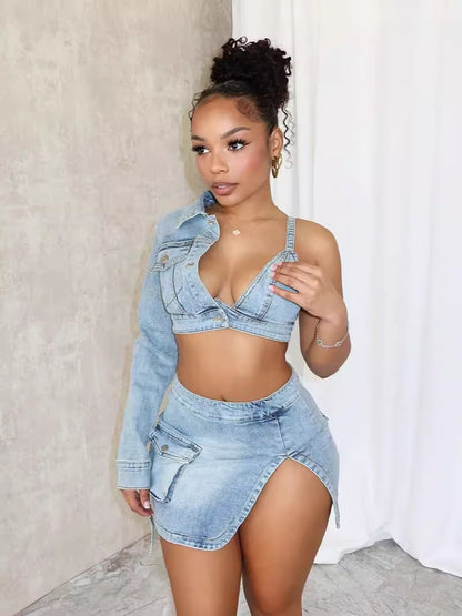 Fashion Personality Ladies Denim Stretch Suit