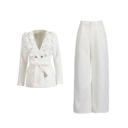 Stitching Flower Ribbon Suit Jacket High Waist Slim Suit