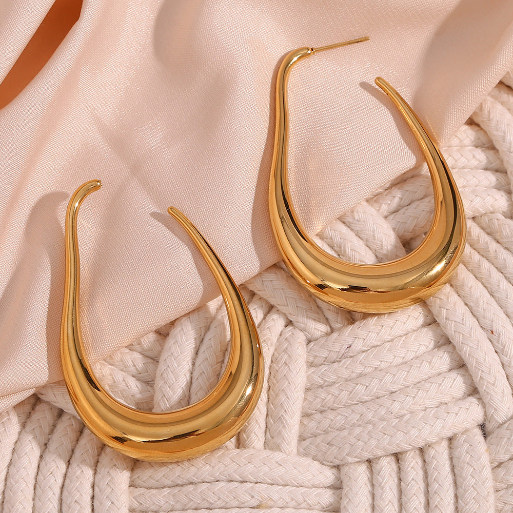 Fashion Simple Stainless Steel Plated 18K Curve Hook Earrings