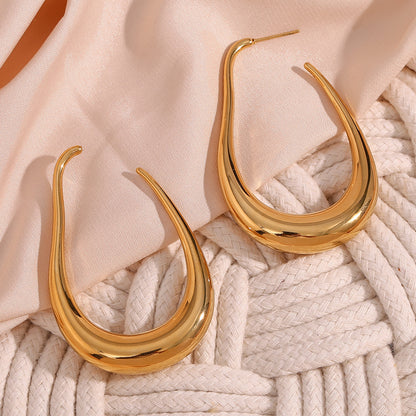 Fashion Simple Stainless Steel Plated 18K Curve Hook Earrings
