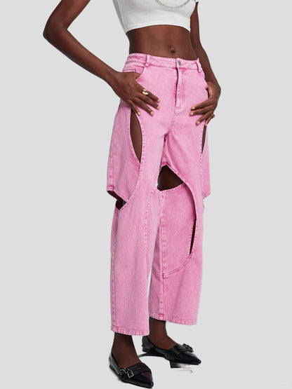 Women's American-style High Street Stitching Hole Worn Jeans