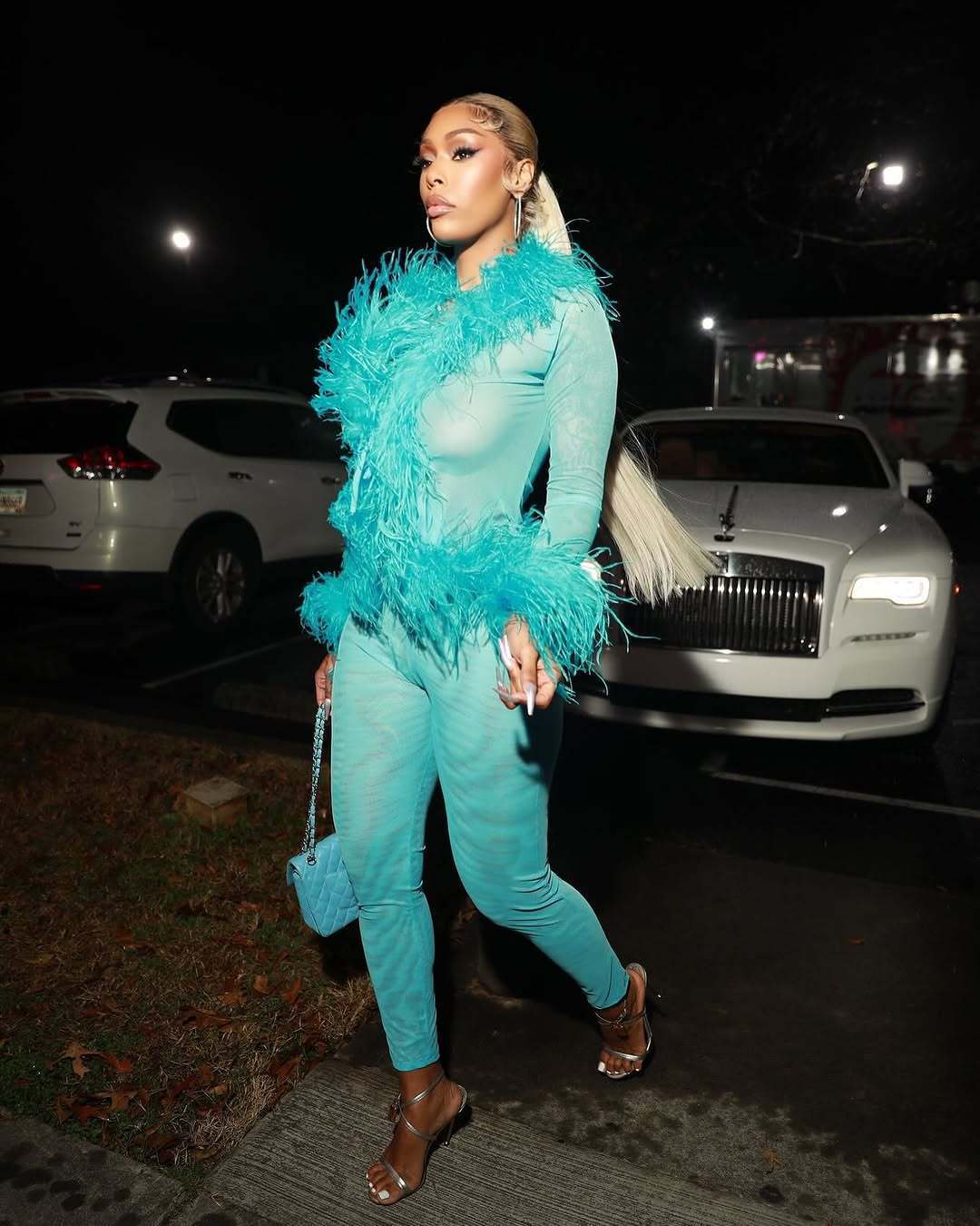 Fur Collar Trendy Lace Up Top Tight Stretch Trousers Suit