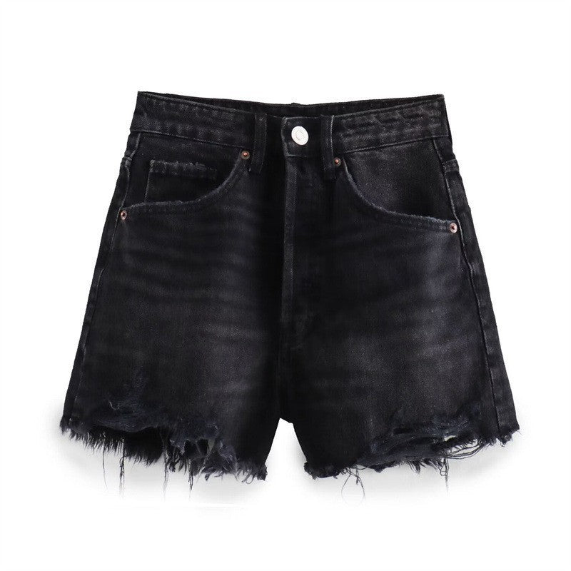 Perforated Hole Decoration High Waist Denim Shorts