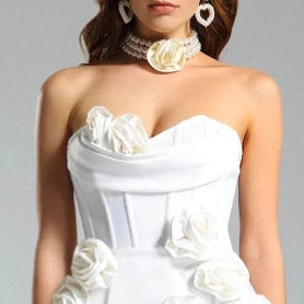 European And American Three-dimensional Flower Decoration Tight Strapless Bandage One-piece Dress