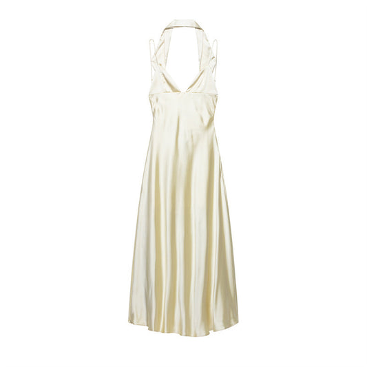 Thin Scarf With Silk Satin Texture Long Halter Dress