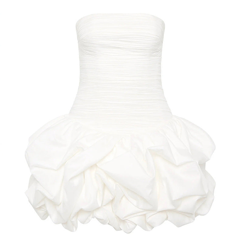 Off-the-shoulder Tube Top Floral Pleated Sexy Dress
