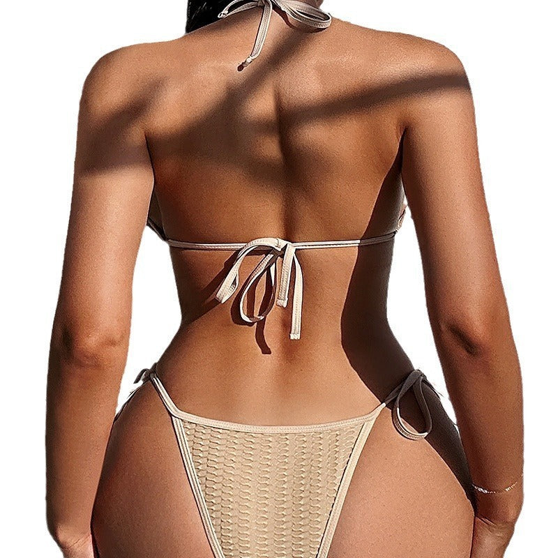 Women's Lace Up Halter Bikini Split Swimsuit