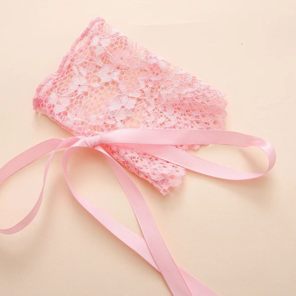 Embroidered Lace Underwear Backless Hollow-out Sexy 4 PCs Set