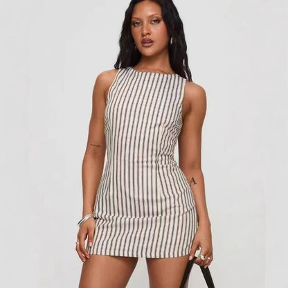 Round-neck Comfortable Casual Striped Sleeveless Dress