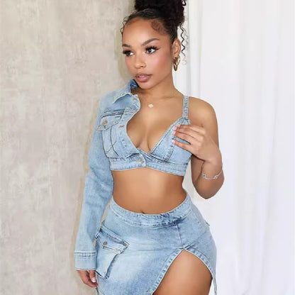 Fashion Personality Ladies Denim Stretch Suit