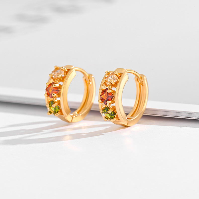 Fashion Multi-style Square Crystal Zircon Ornament Gold Plated Diamond Ear Ring