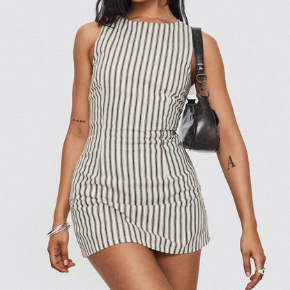 Round-neck Comfortable Casual Striped Sleeveless Dress