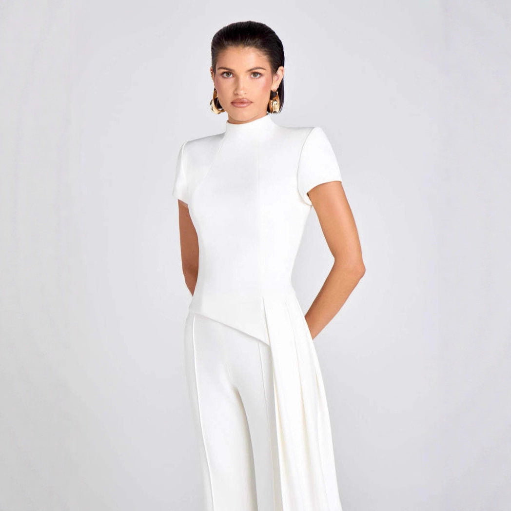 Draped Pants Sculpture Elegant Blouse And Pants Simple Female